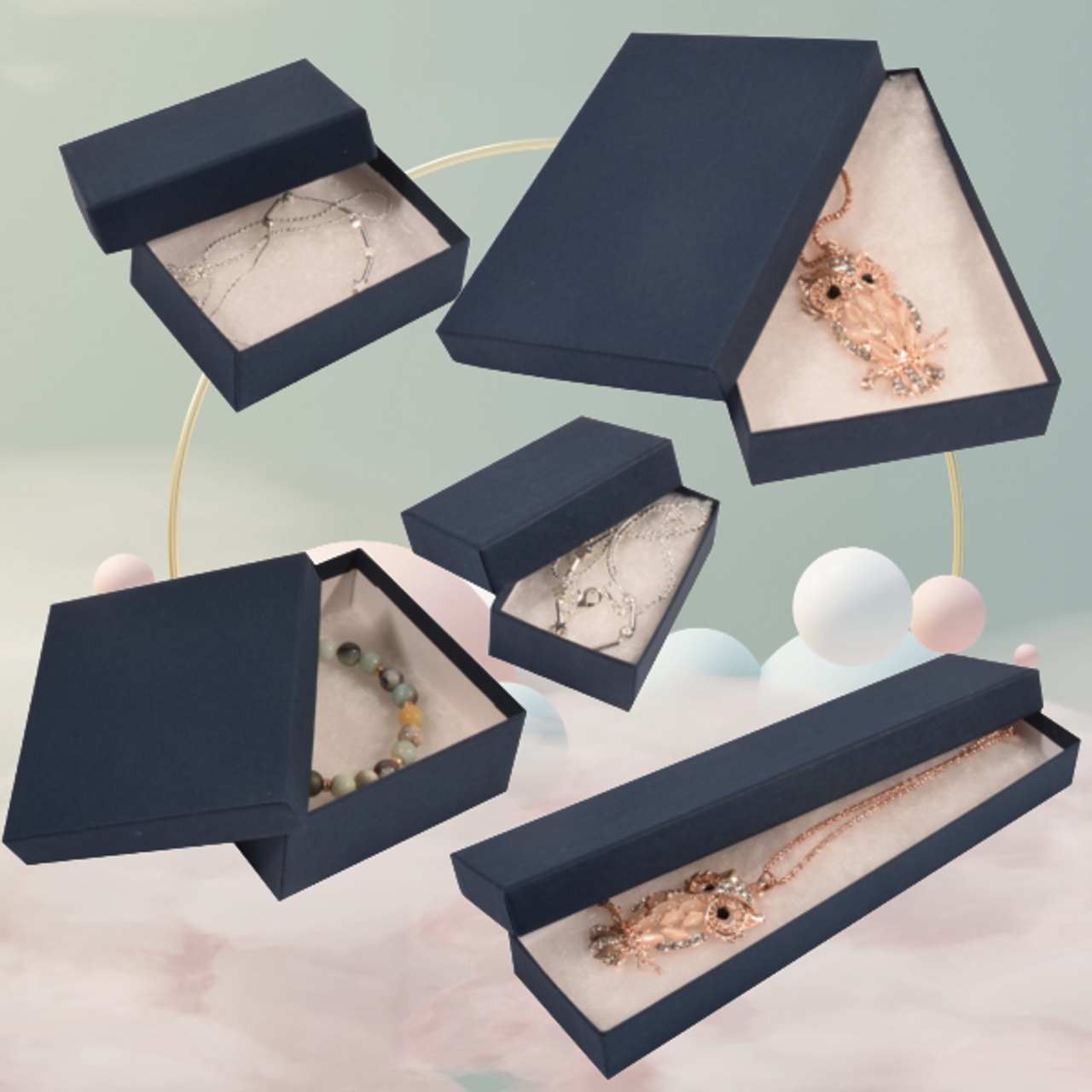 Navy Kraft Jewelry Boxes - 8 Sizes