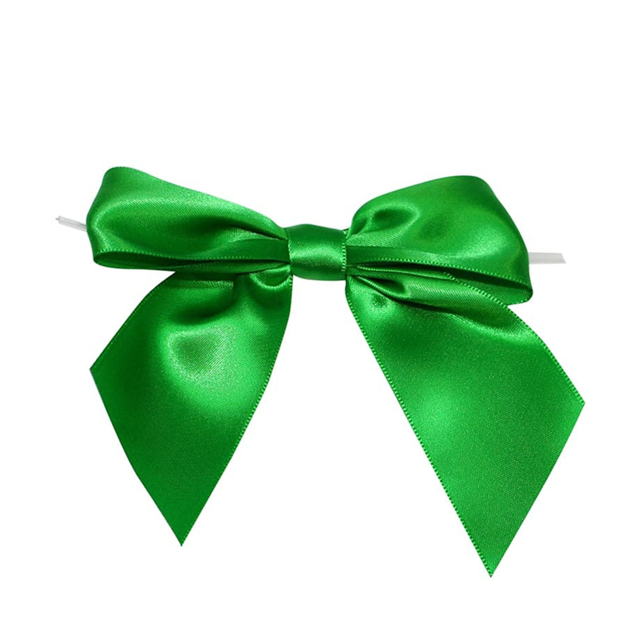 2-1/2 X 2 Emerald Green Satin Pre-Tied Bows With Twist Ties