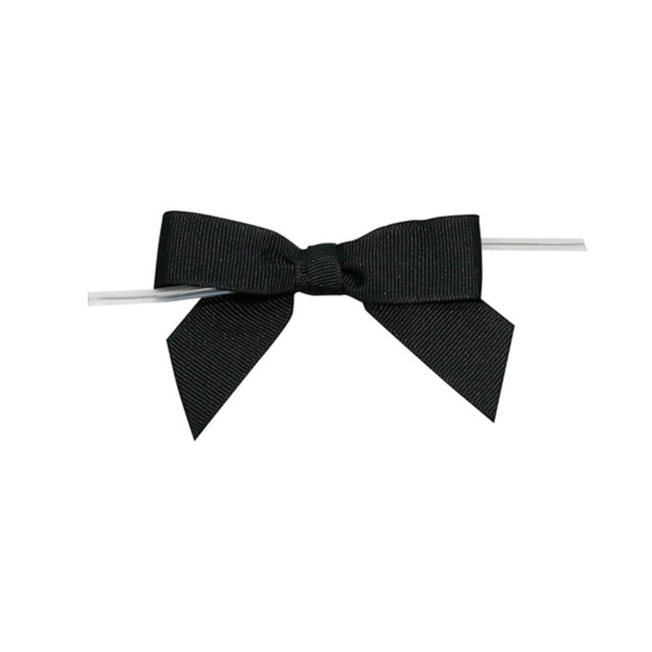 5/8 Ribbon - Pre-Tied Satin Twist Tie Bows - Black - 100 Bows