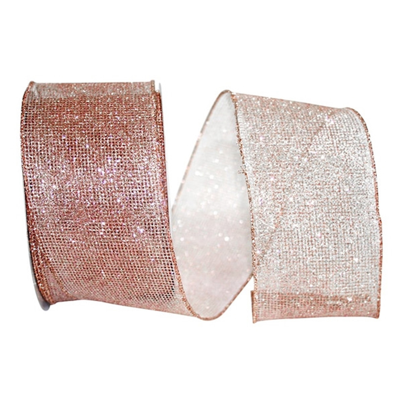 Rose Gold Micro Mesh Holiday Wired Ribbon