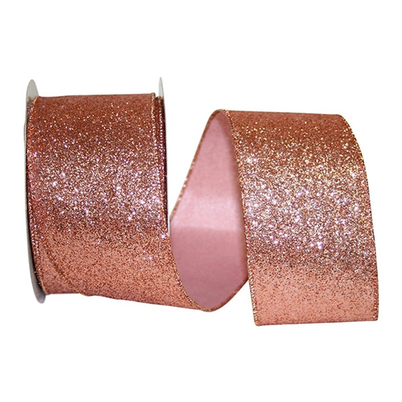 Gala Glimmer Rose Gold Wired Ribbon - 2.5 x 10 Yds