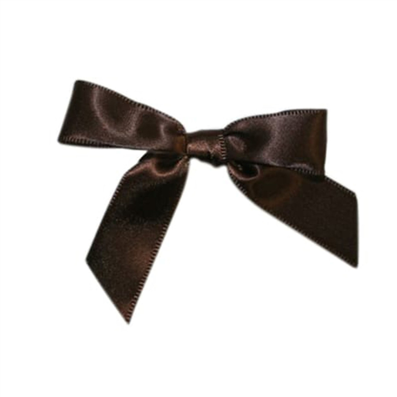 7/8 Ribbon - Pre-Tied Satin Twist Tie Bows - Chocolate Brown - 100 Bows