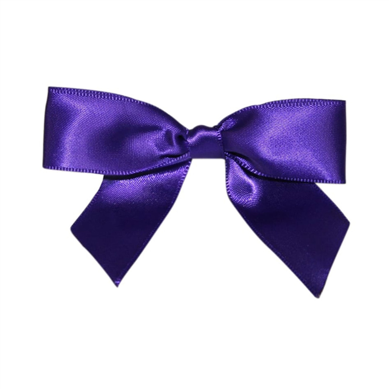 DEEP PURPLE Satin Pre-tied Bow, 3.25” Bow, 5” Twist Tie, 7/8 Ribbon - Pack  of 50 Bows - Miss Cookie Packaging