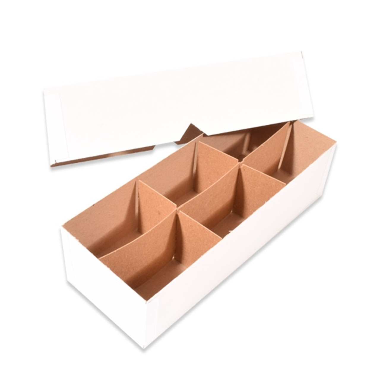 Rigid Set-Up Boxes - 9-3/4 x 3-5/8 x 2-1/2 White Kraft Boxes with  Dividers 54/Pack