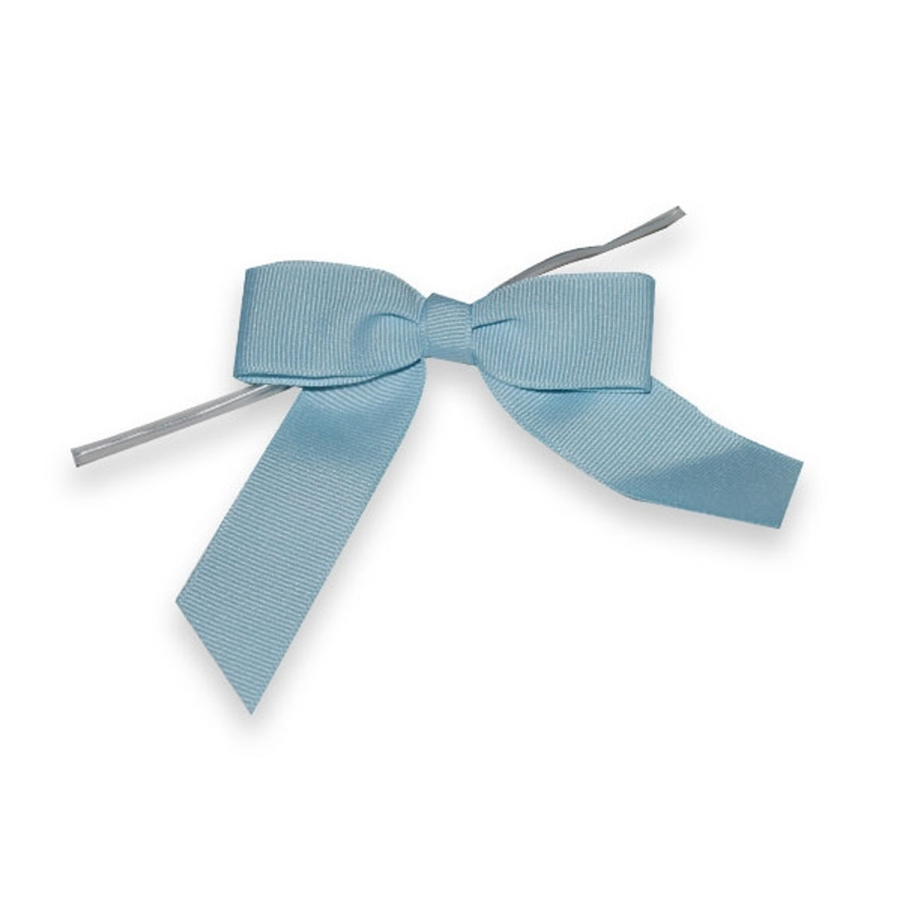 Light Silver Grosgrain Pre-tied Bow, 3.25” Bow, 5” Twist Tie, 7/8 Ribbon -  Pack of 50 Bows