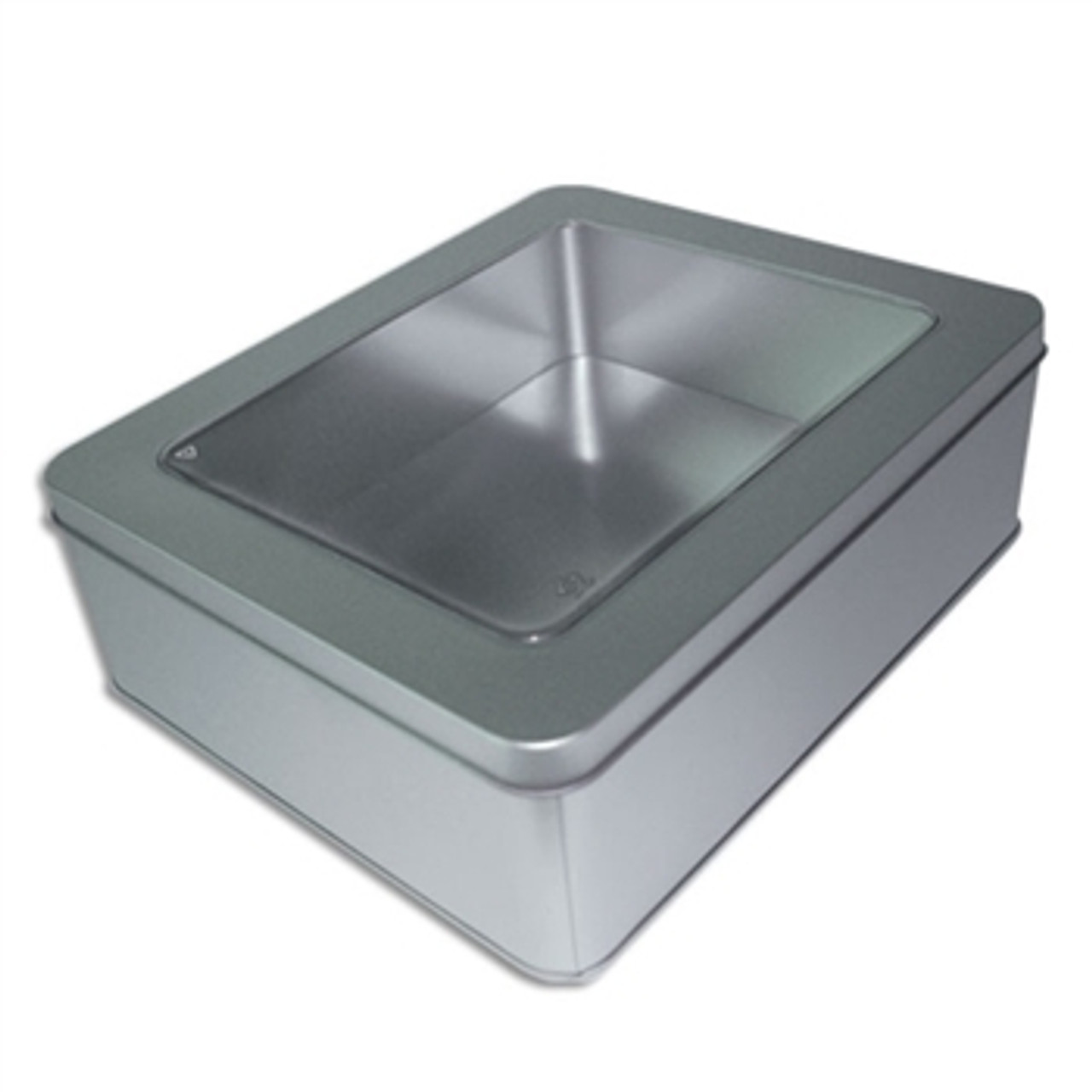 Window Cookie Tin Boxes - Rectangle Tins with Windows - In Stock Wholesale