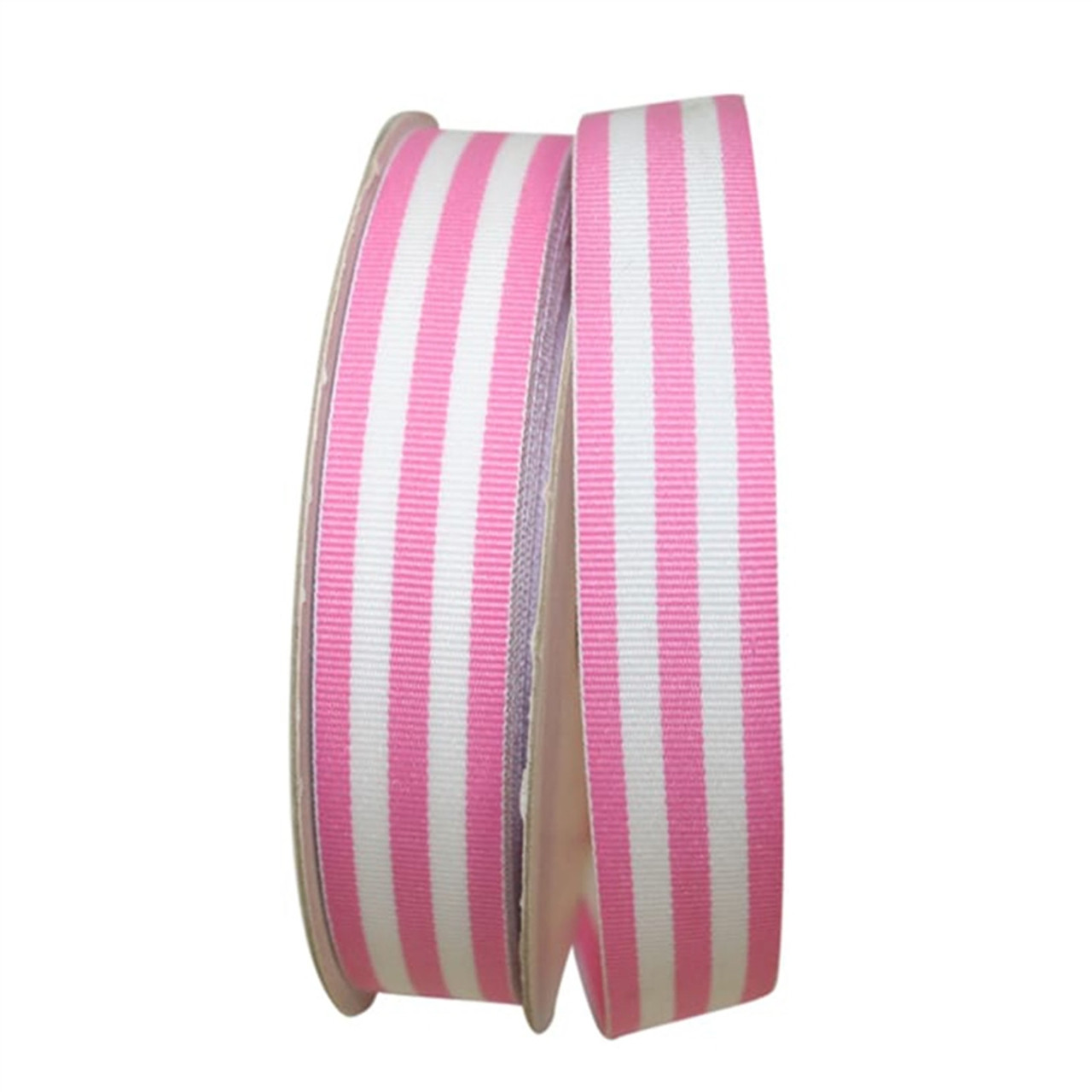Pretty Pink and White Stripes Grosgrain Ribbon, 5/8x 25 Yards