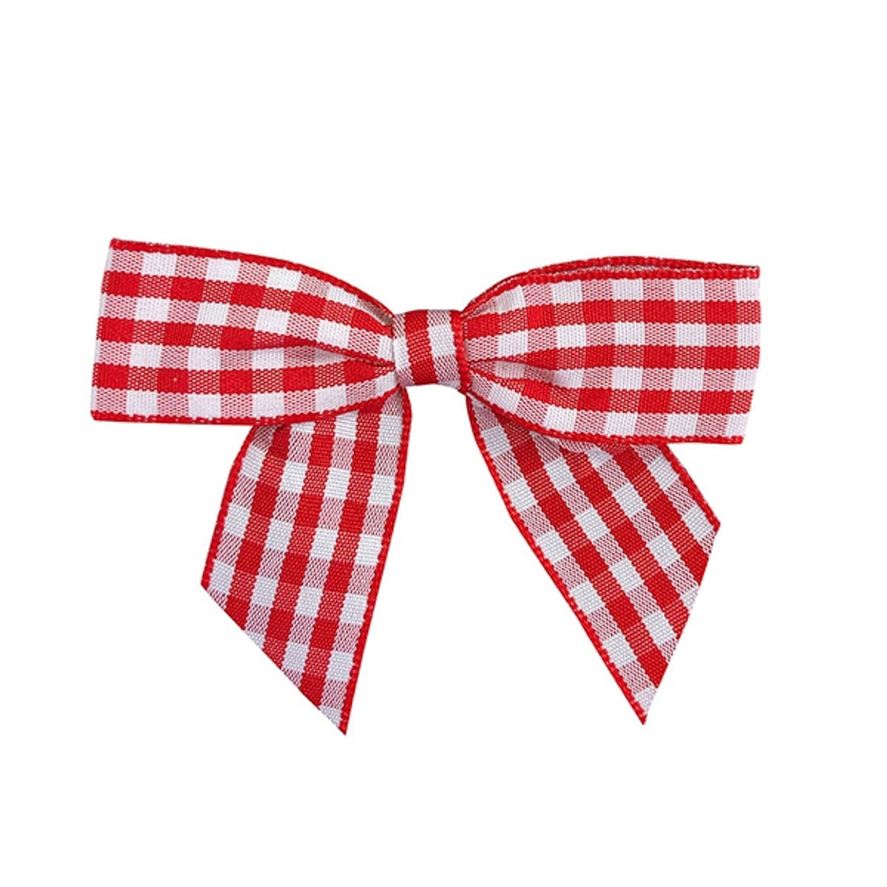 7/8 Red / White Gingham Ribbon - Pre-Tied Twist Tie Bows - 100 Bows/Pack