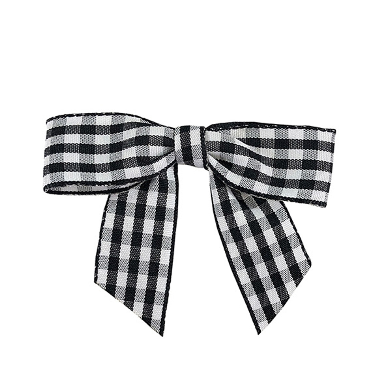 Pre-Tied Gingham Twist Tie Bows - Black/White