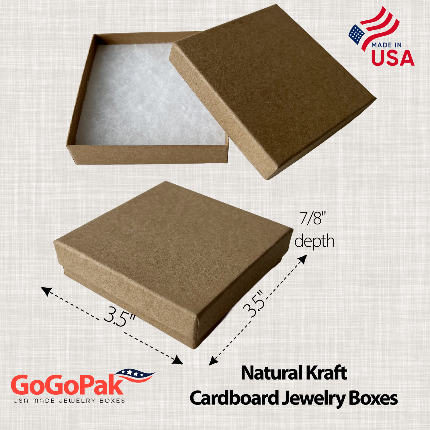 20 Pack Kraft 3.5 X 3.5 X 1 Inch Size Cotton Filled Jewelry...