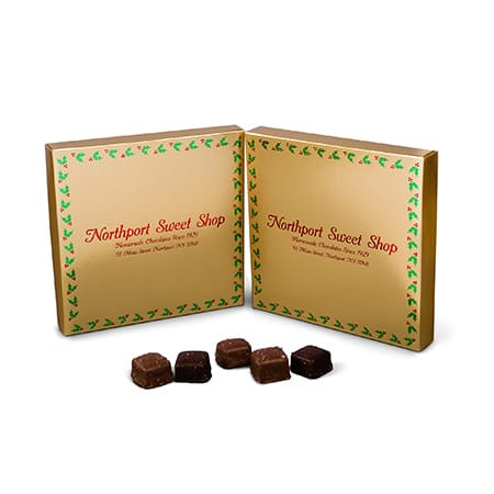 Chocolate Boxes - 16 oz. Square Gold Holly Berry Candy Box Covers