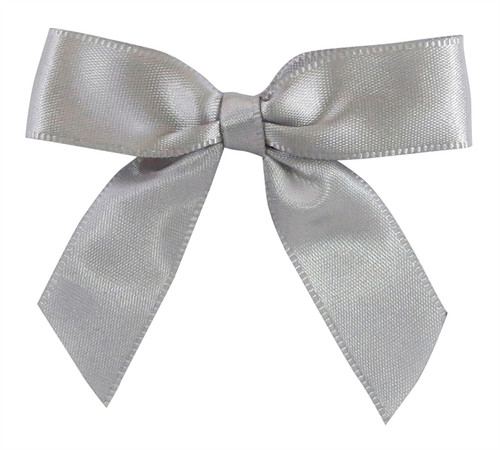 Pre-Tied Satin Twist Tie Bows - Silver