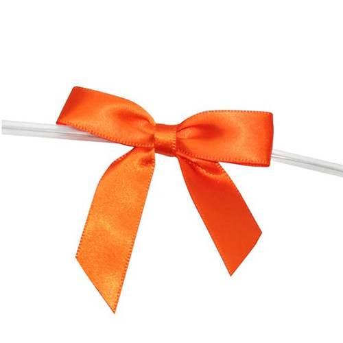 Pre-Tied Satin Twist Tie Bows - Orange