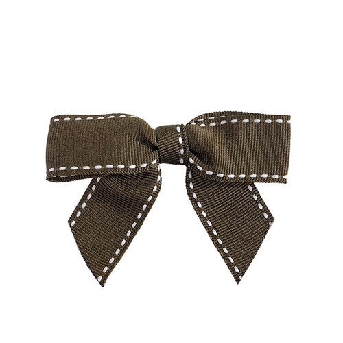 Pre-Tied Saddle Stitch Twist Tie Bows - Brown/White