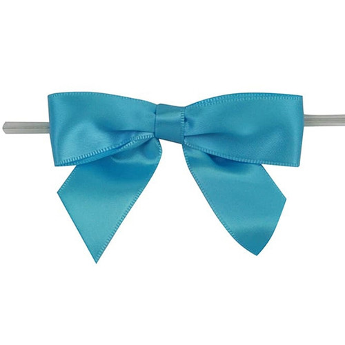 Pre-Tied Satin Twist Tie Bows - Turquoise