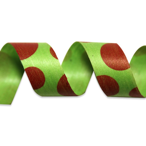 Red Dots on Lime Cotton Curling Ribbon