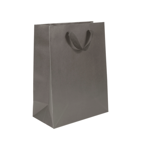 100 Bags - Grey Eco Euro Paper Bags with Twill Handles 10 x 5 x 13