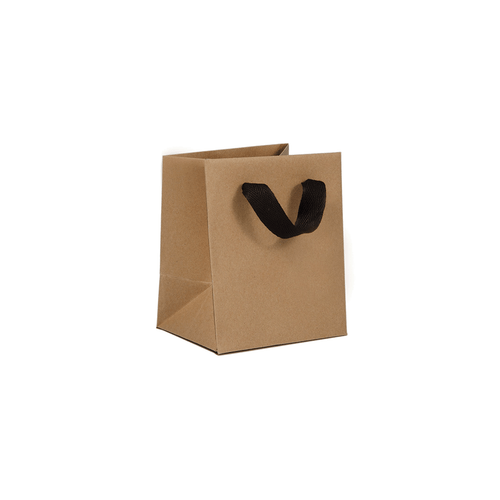 10 Bags - Kraft Eco Euro Paper Bags with Twill Handles 5 x 4 x 6