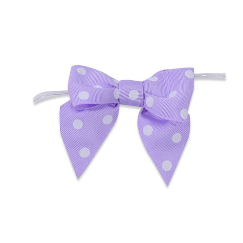 Pre-Tied Grosgrain Polka Dots Twist Tie Bows - Light Orchid