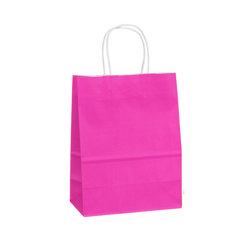 Bright Pink Paper Bags - 8" x 4" x 10" - 250 Bags