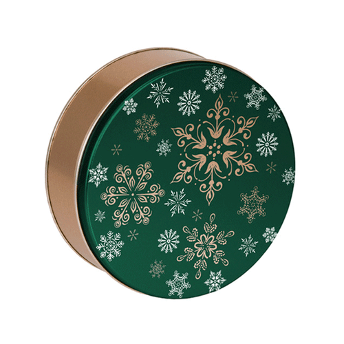 Round Cookie Tins - 8-1/8 Dia. x 3 High - Emerald Snowfall 15 Tins/Pack