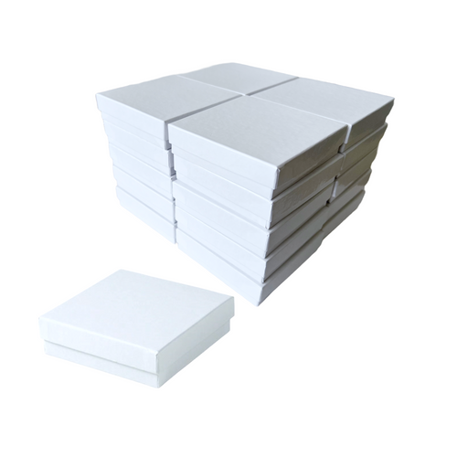 20 Boxes - White Gloss Krome Jewelry Boxes - 3-1/2" x 3-1/2" x 7/8"