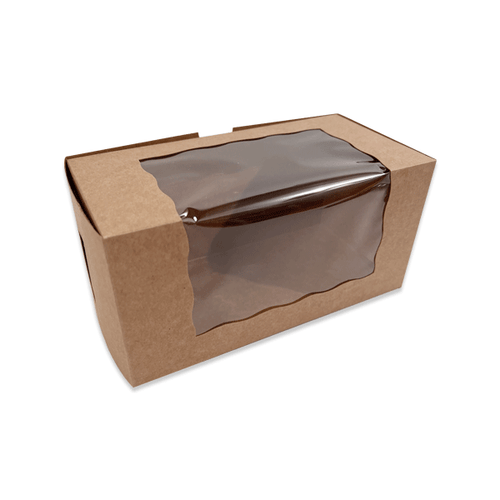 8" x 4" x 4" Kraft 2 Cupcake Boxes with Windows - 50 Boxes/Pack