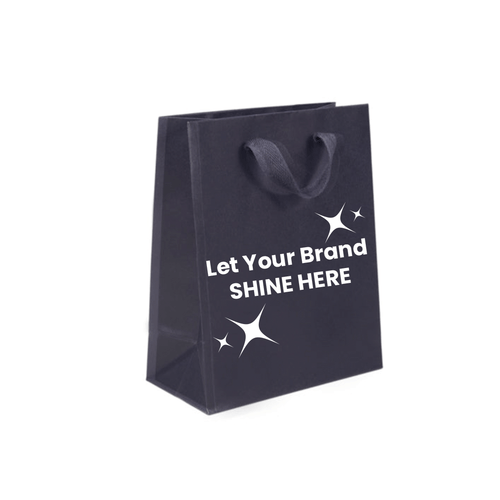 100 Bags - Custom Printed Navy Eco Euro Paper Bags with Twill Handles 8 x 4 x 10