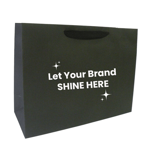 100 Bags - Custom Printed Black Eco Euro Paper Bags with Twill Handles 16 x 6 x 12