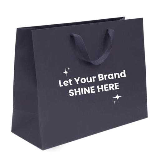 100 Bags - Custom Printed Navy Eco Euro Paper Bags with Twill Handles 16 x 6 x 12