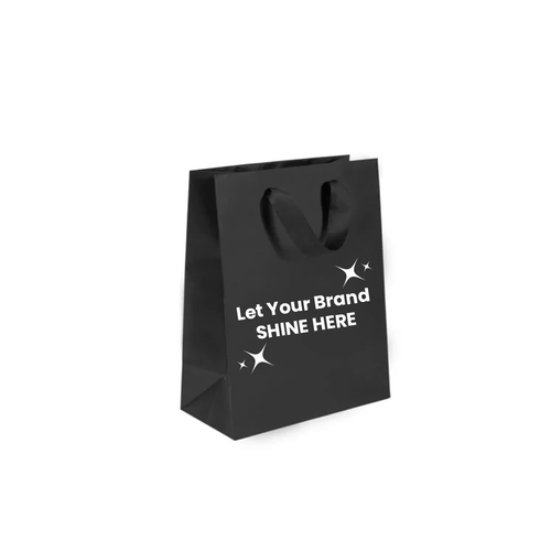 Branded London Paper Shopping Bags Matte Black 8" x 4" x 10" 100 Bags/Case