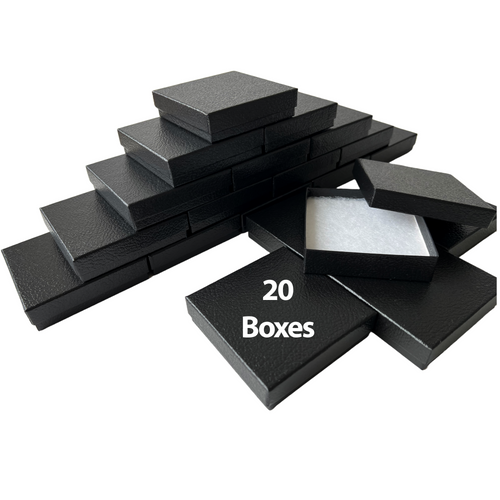 20 Boxes - Black Embossed Jewelry Boxes - 3-1/2" x 3-1/2" x 7/8"