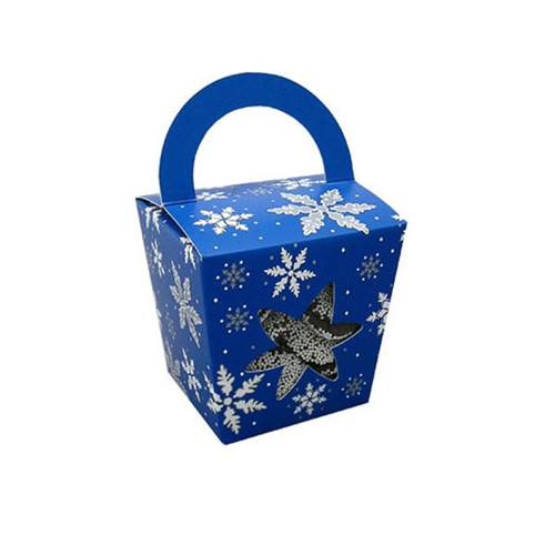 Small Basket Tote Box-Blue  Snowflakes