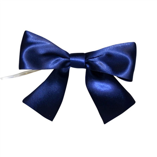 Pre-Tied Satin Twist Tie Bows - Navy Blue 1-1/2"