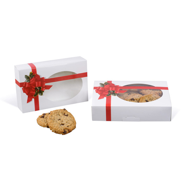 MADE IN USA - 50 Boxes Medium Grease Resistant Cookie/Bakery Boxes - Ribbon N' Holly