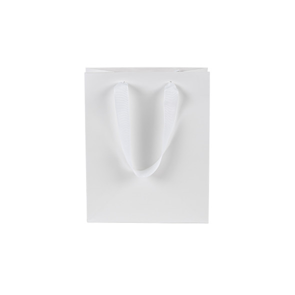 100 Bags - London Paper Shopping Bags - 8" x 4" x 10" Matte White