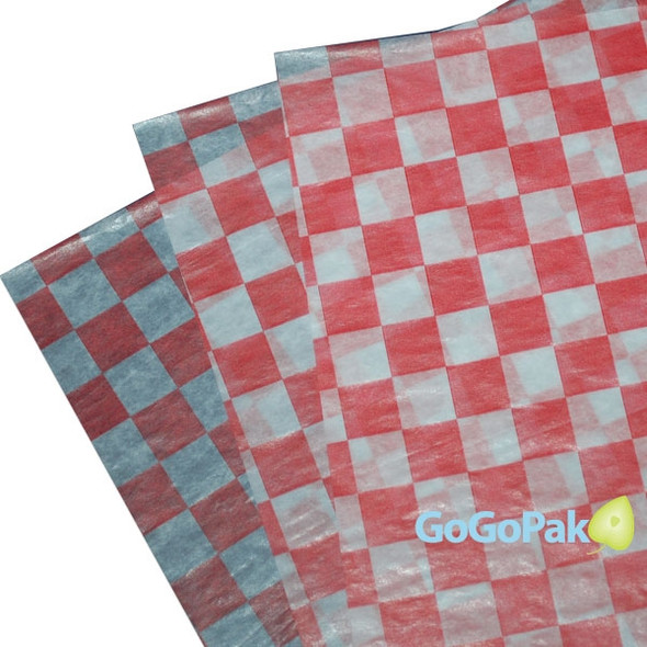 MADE IN USA - 5000 Sheets - 12" x 12" Waxed Basket Liners - Food Sheets - Bistro Check Red & White