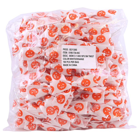 Halloween - 7/8" Ribbon - Pre-Tied Satin Twist Tie Bows - Jack O' Lantern 100 Bows