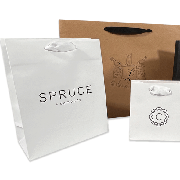 100 Bags - Custom Printed Grey Eco Euro Paper Bags with Twill Handles 16 x 6 x 12