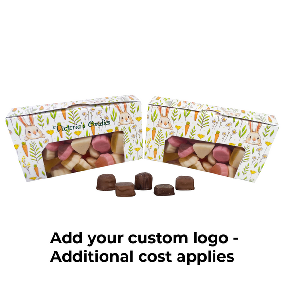 MADE IN USA - 50 Boxes - 1/2 lb. Candy & Fudge Boxes with Window Bunnies & Carrots - 6" x 3-1/4" x 1-1/8"