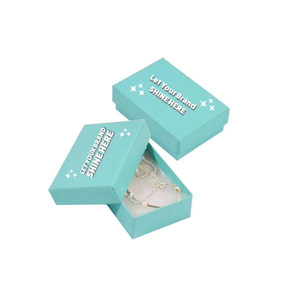MADE IN USA - 100 Boxes - Custom Printed Aqua Jewelry Boxes - 2-7/16" x 1-5/8" x 13/16"