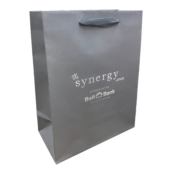 100 Bags - Custom Printed Grey Eco Euro Paper Bags with Twill Handles 10 x 5 x 13