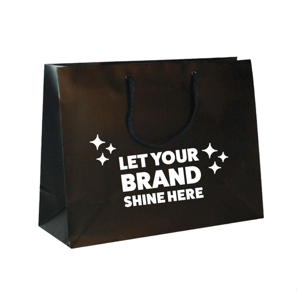 100 Bags - Custom Printed Matte Laminated Euro Paper Bags - Black - 13" x 5" x 10"