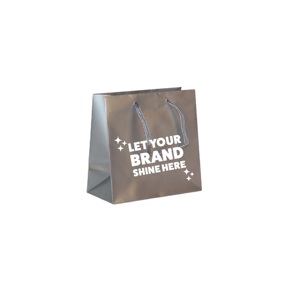 100 Bags - Custom Printed Silver Gloss Laminated Euro Paper Bags - 6-1/2" x 3-1/2" x 6-1/2"