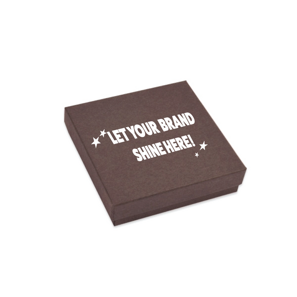 MADE IN USA - 100 Boxes - Custom Printed Matte Embossed Brown Jewelry Boxes - 3-1/2" x 3-1/2" x 7/8" MADE IN USA - 100 Boxes - Custom Printed Matte Embossed Brown Jewelry Boxes - 3-1/2" x 3-1/2" x 7/8"