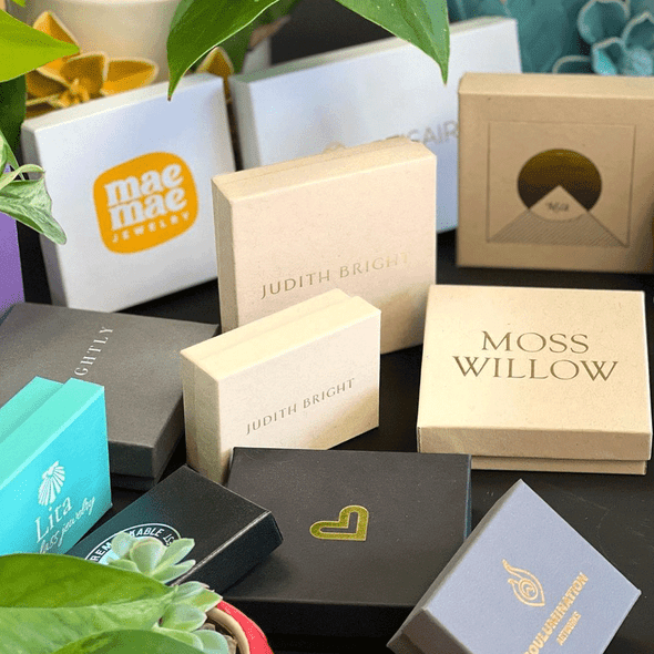 MADE IN USA - 100 Boxes - Custom Printed Matte Navy Blue Jewelry Boxes - 2-7/16" x 1-5/8" x 13/16"
