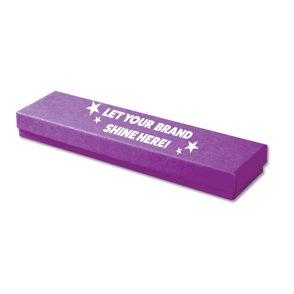 MADE IN USA - 100 Boxes - Custom Printed Matte Purple Jewelry Boxes - 8" x 2" x 7/8" MADE IN USA - 100 Boxes - Custom Printed Matte Purple Jewelry Boxes - 8" x 2" x 7/8"