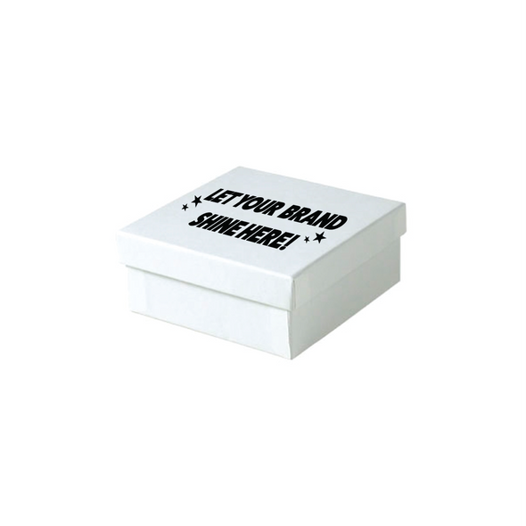 MADE IN USA - 100 Boxes - Custom Printed White Gloss Jewelry Boxes - 3-1/2" x 3-1/2" x 1-1/2" MADE IN USA - 100 Boxes - Custom Printed White Gloss Jewelry Boxes - 3-1/2" x 3-1/2" x 1-1/2"