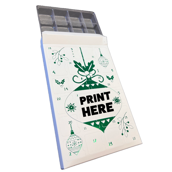MADE IN USA - 100 Custom Printed Sets (Boxes & Trays) - Fillable (Empty) Advent Calendar Boxes - Emerald Metallic Ornament MADE IN USA - 100 Custom Printed Sets (Boxes & Trays) - Fillable (Empty) Advent Calendar Boxes - Emerald Metallic Ornament