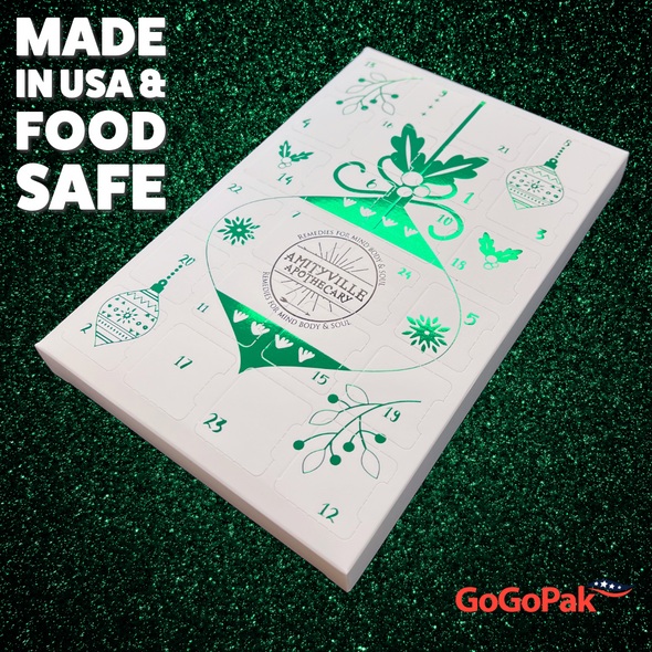 MADE IN USA - 100 Custom Printed Sets (Boxes & Trays) - Fillable (Empty) Advent Calendar Boxes - Emerald Metallic Ornament MADE IN USA - 100 Custom Printed Sets (Boxes & Trays) - Fillable (Empty) Advent Calendar Boxes - Emerald Metallic Ornament